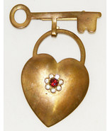 Vintage Gold Tone Heart & Key Brooch - $10.00