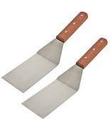 2pk Pro Stainless Steel Hamburger Turner Spatula 7.5" Wood Handle BBq Grill Tool - $9.49