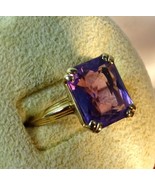 Vintage 14k Yellow Gold 12x10mm Rectangle Emerald Cut Purple Amethyst Ri... - $282.15