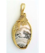 Silver Lace Onyx Brass Wire Wrap Pendant 16 - $39.02