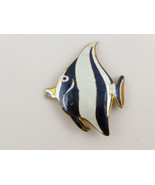 Black White Striped Enamel Longfin BANNERFISH in Yellow Gold Vermeil Pin - $38.50