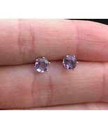 AMETHYST round-cut gemstone Stud EARRINGS in Sterling Silver - Vintage - $33.00