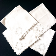 4 Off White Cut Work Napkins Scalloped Edges 11.5&quot; Square Vintage - $6.92