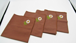 4 Vintage Cloth 14&quot; Dinner Napkins 60&#39;s 70&#39;s Daisy Floral yellow/org/whi... - $18.36