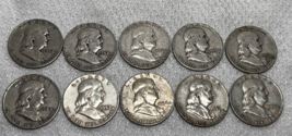 10 Coin Lot Franklin Half Dollar 1952D  1953D  1954D  1957D  1958D  1959... - $139.95