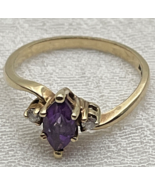 Vintage 10k Yellow Gold Marquise Cut Purple Amethyst Ring Diamond Accent... - $170.95