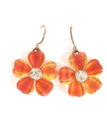 Pretty Fashion Earrings Translucent Peach Flowers Gold Tone Crystal Center - $12.00