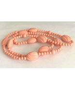 Vintage MONET Peach Color Lucite Textured Lucite Bead Station Necklace 36&quot; - $37.00