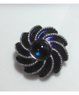 Vintage Avon Dark Blue Enamel & Cab Flower Brooch/Scarf Clip 1.3/8" Diameter - $19.31