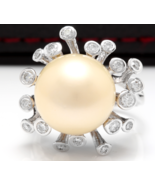 Splendid Natural 15mm South Sea Pearl and Diamond 14K Solid White Gold Ring - $1,782.00