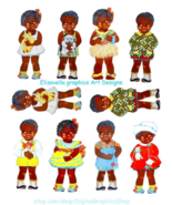 cute black african children mini paper dolls instant download printable sheet  - $2.50