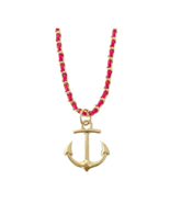 Nautical Gold Anchor Pendant Pink Ribbon Woven Chain 19 Inches plus Extender - $9.49